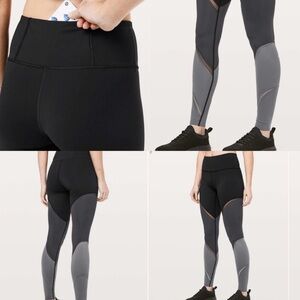 Lululemon Colour Me Ombré Black and Gray Leggings with Mesh Detail size 10